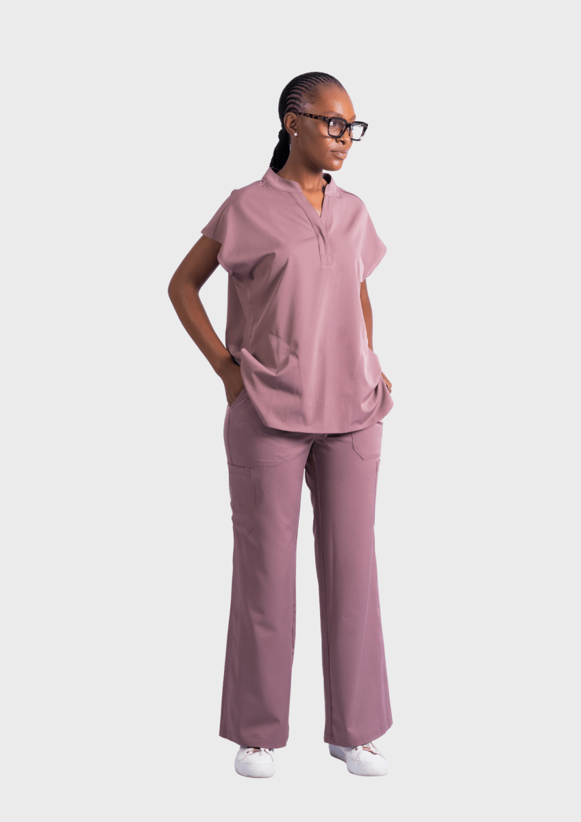 Ava Set™ - Contour Top + High Waist Wide - Leg Pants - Solo ScrubsSS-AVA-MOC-XS-R