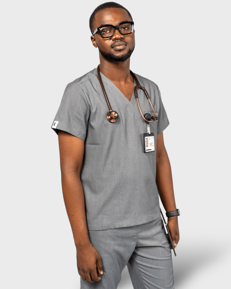 Men’s Essential Scrub top - Solo ScrubsSS-EST-GRY-XS